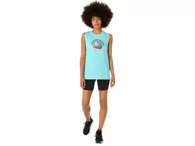 KVINNORS ASICS SUN IN THE SKY SLOGAN MUSCLE TEE KVINNORS ASICS SUN IN THE SKY SLOGAN MUSCLE TEE